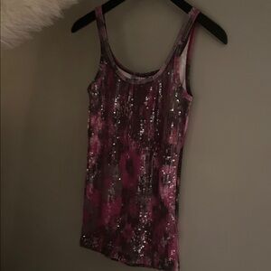 Armani Exchange Pink and Black Sequin Tank Top
